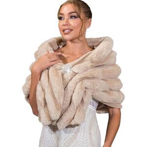 6762 Women Wedding Faux Fur Shawls And Wraps Bridal Stoles Scarfs